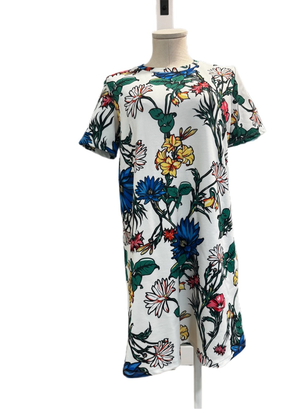 Zara White short sleeve Shift Dress with Blue, Green, Yellow & Pink Floral Print